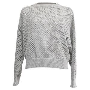 Brunello Cucinelli Sequin-Embellished Open-Knit Sweater in Grey Linen